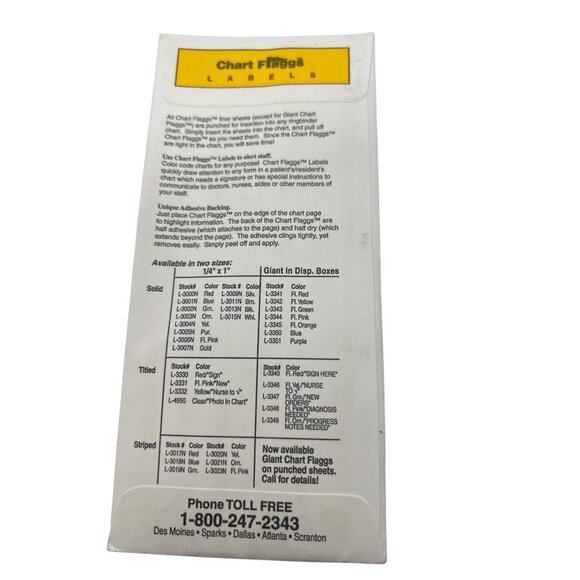 Briggs Chart Flagg Labels 250 Pack Durable Plastic Punched Sheets Flags Yellow - Picture 4 of 4